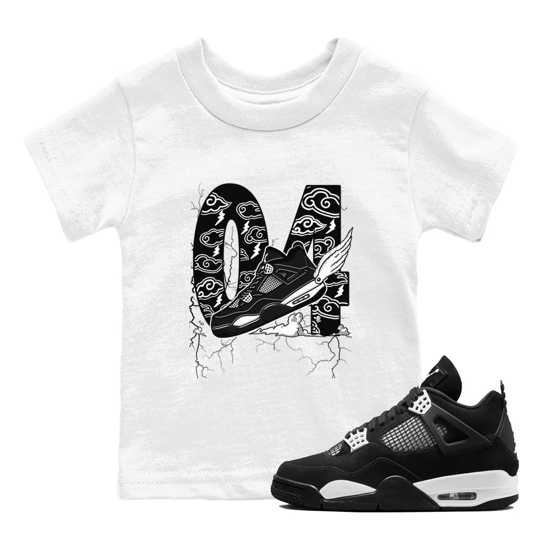 AJ4 White Thunder shirts to match jordans Fly To The Clouds sneaker match tees Air Jordan 4 White Thunder SNRT Sneaker Tees streetwear brand Baby and Youth White 1 cotton tee