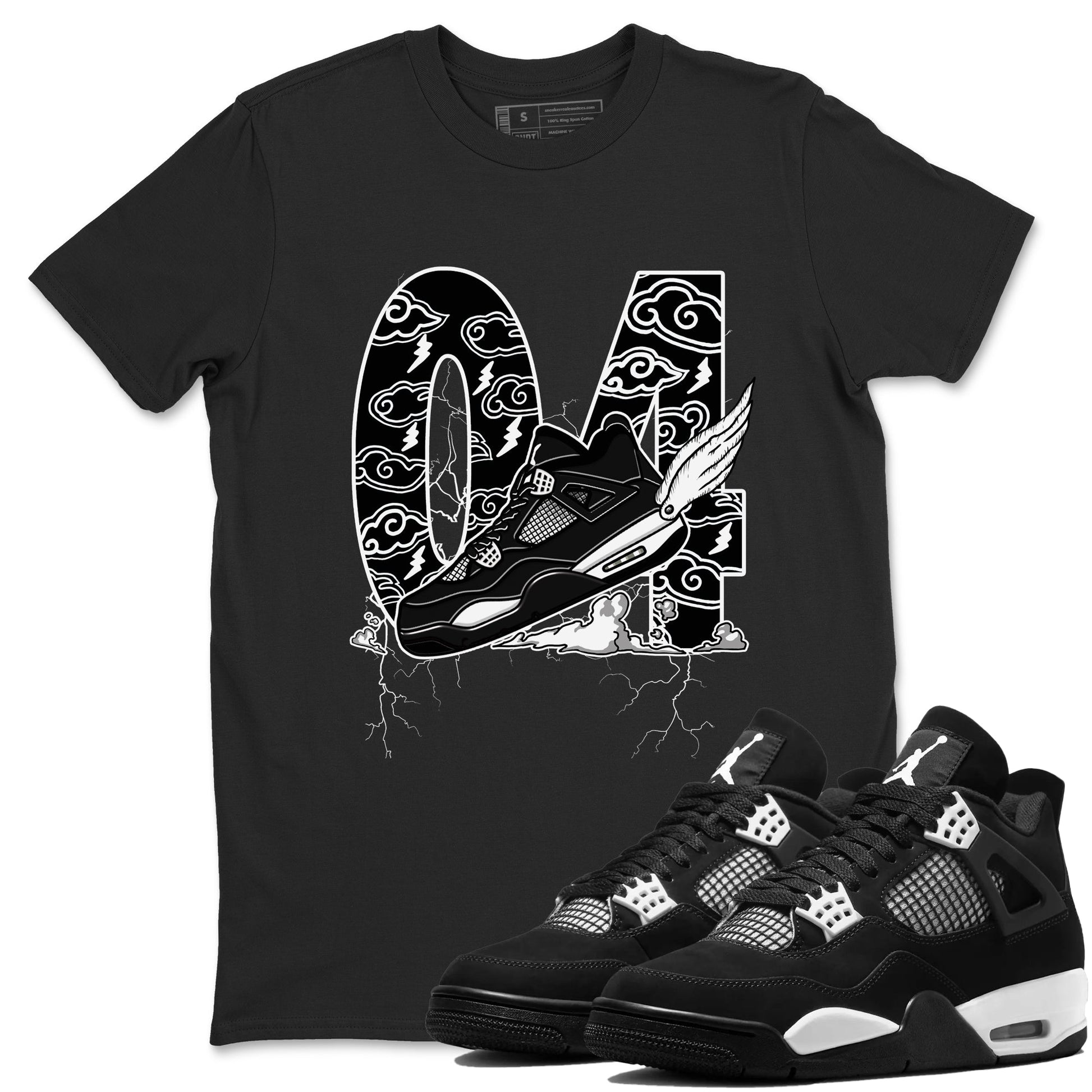 AJ4 White Thunder shirts to match jordans Fly To The Clouds sneaker match tees Air Jordan 4 White Thunder SNRT Sneaker Tees streetwear brand Black 1 unisex cotton tee