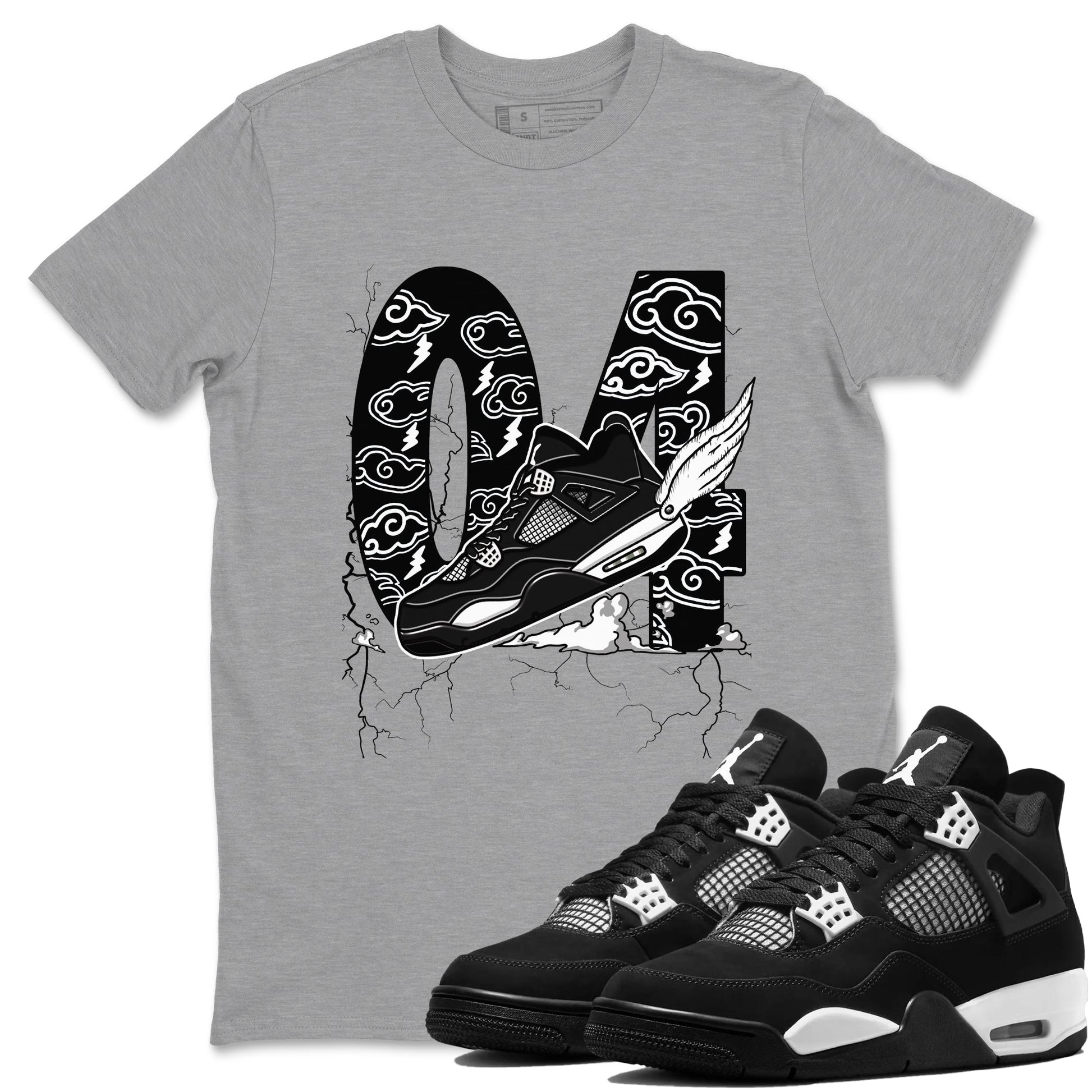 AJ4 White Thunder shirts to match jordans Fly To The Clouds sneaker match tees Air Jordan 4 White Thunder SNRT Sneaker Tees streetwear brand Heather Grey 1 unisex cotton tee