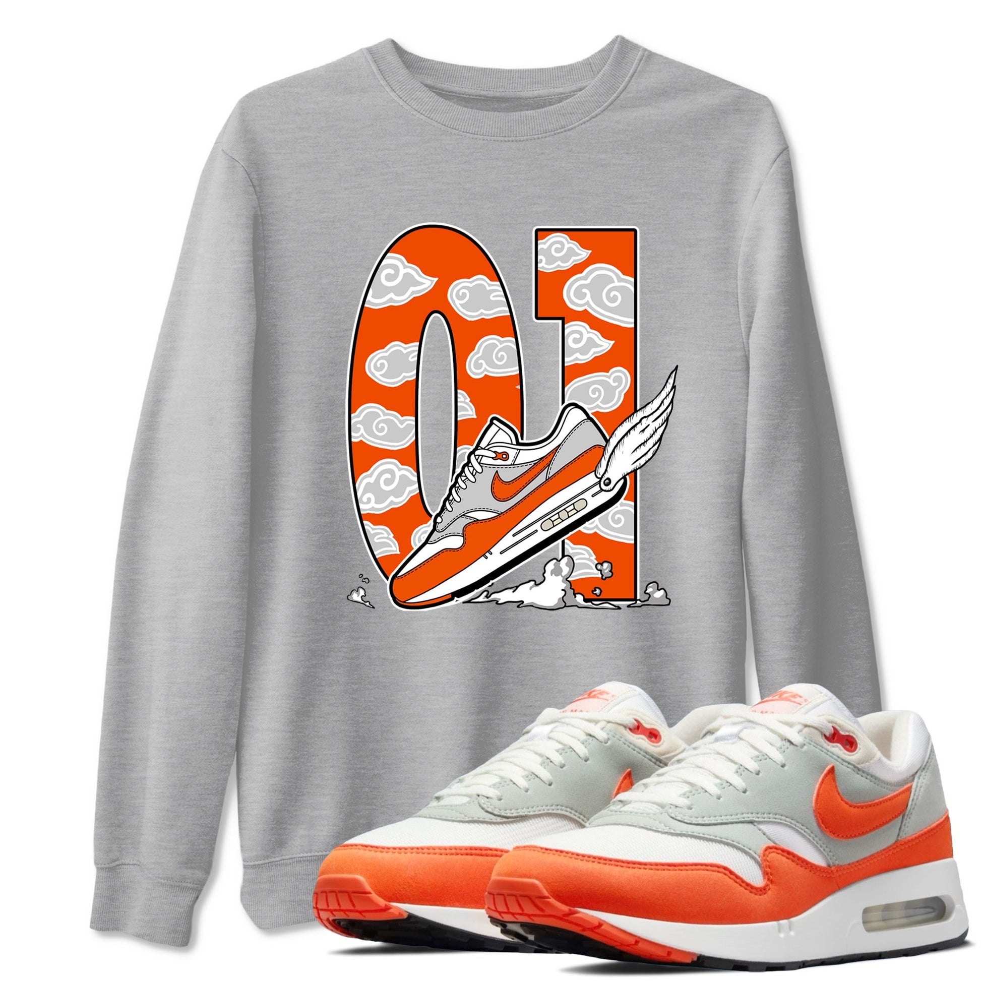 Air Max 1 OG '86 'Summit White and Cosmic Clay shirts to match jordans Fly To The Clouds sneaker match tees Air Max 1 Cosmic Clay match shoes to clothes SNRT Sneaker Tees unisex cotton Heather Grey 1 shirts
