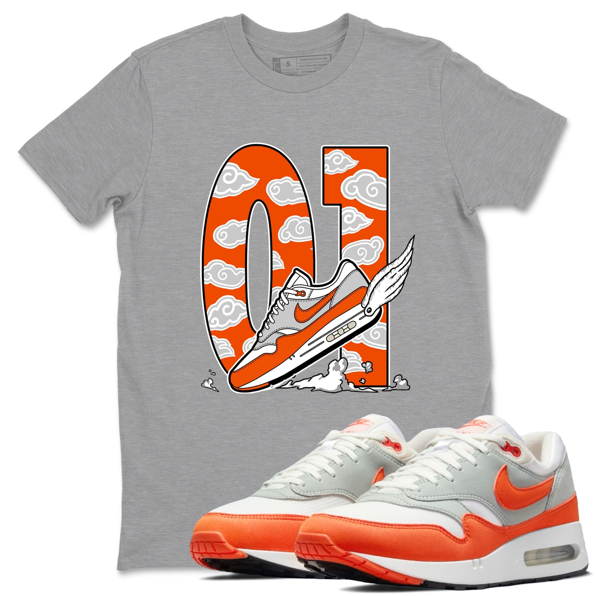 Air Max 1 OG '86 'Summit White and Cosmic Clay shirts to match jordans Fly To The Clouds sneaker match tees Air Max 1 Cosmic Clay match shoes to clothes SNRT Sneaker Tees unisex cotton Heather Grey 1 shirts