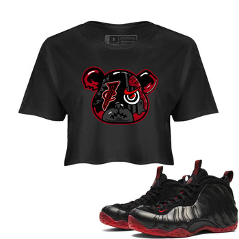 Sneaker match tees – Sneaker Tees To Match Air Foamposite Cough Drop Shoes – Foamposite Bear Crop T-Shirt Black 1
