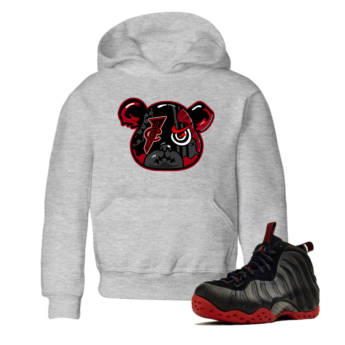 Sneaker match tees – Sneaker Tees To Match Air Foamposite Cough Drop Shoes – Foamposite Bear Kids T-Shirt Heather Grey 1