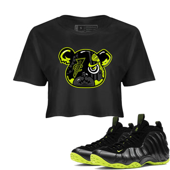 Foams One Black Volt shirts to match jordans Foamposite Bear sneaker match tees Air Foamposite One Black and Volt match shoes to clothes SNRT Sneaker Tees unisex cotton Black 1 crop tee