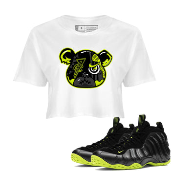 Foams One Black Volt shirts to match jordans Foamposite Bear sneaker match tees Air Foamposite One Black and Volt match shoes to clothes SNRT Sneaker Tees unisex cotton White 1 crop tee