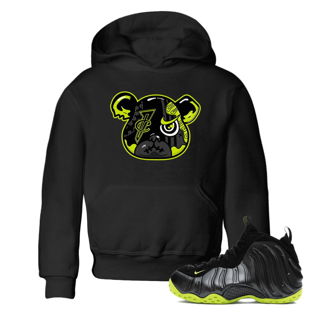 Foams One Black Volt shirts to match jordans Foamposite Bear sneaker match tees Air Foamposite One Black and Volt match shoes to clothes SNRT Sneaker Tees Youth Baby Black 1 tee