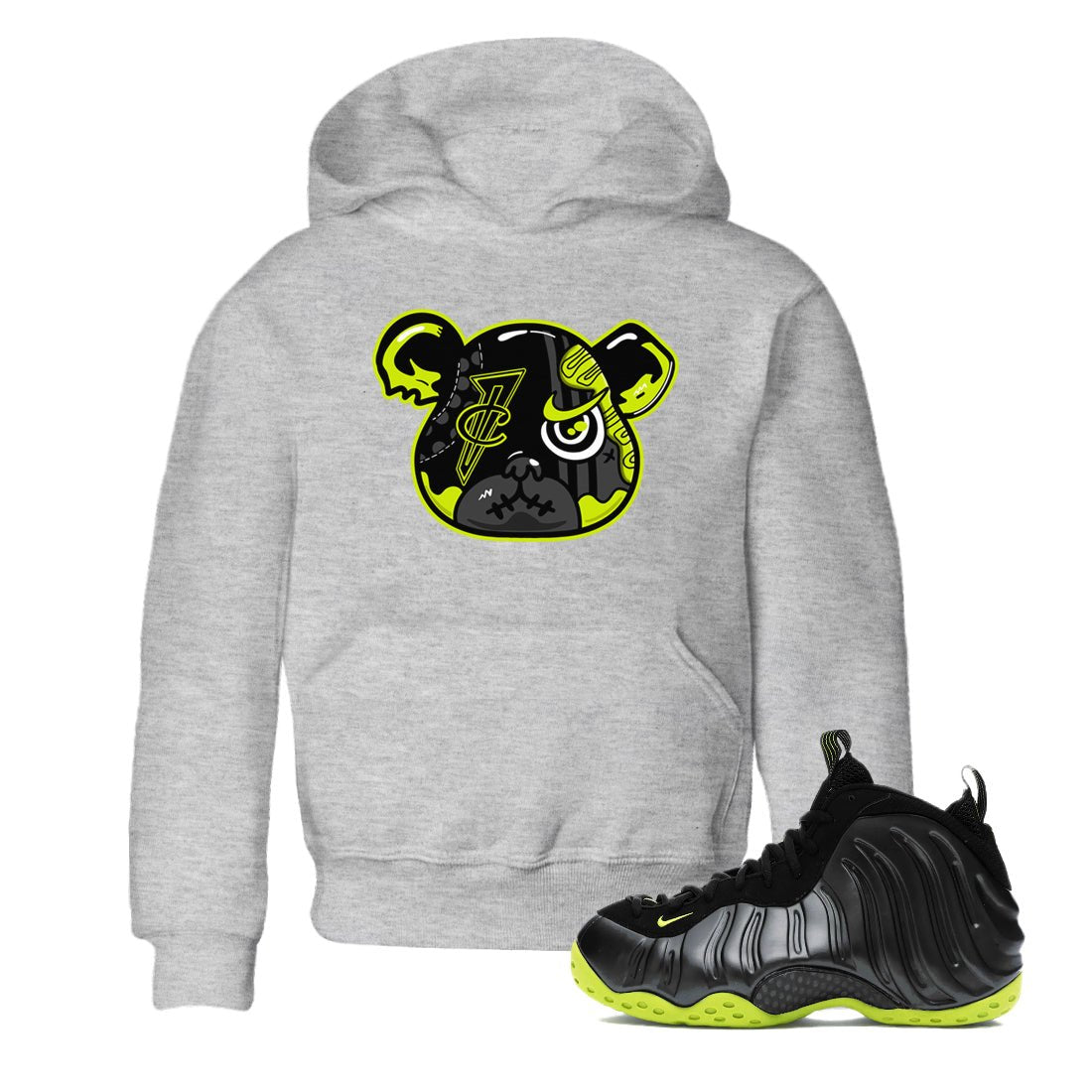 Foams One Black Volt shirts to match jordans Foamposite Bear sneaker match tees Air Foamposite One Black and Volt match shoes to clothes SNRT Sneaker Tees Youth Baby Heather Grey 1 tee
