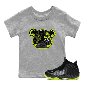 Foams One Black Volt shirts to match jordans Foamposite Bear sneaker match tees Air Foamposite One Black and Volt match shoes to clothes SNRT Sneaker Tees Youth Baby Heather Grey 1 tee