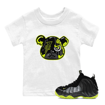 Foams One Black Volt shirts to match jordans Foamposite Bear sneaker match tees Air Foamposite One Black and Volt match shoes to clothes SNRT Sneaker Tees Youth Baby White 1 tee