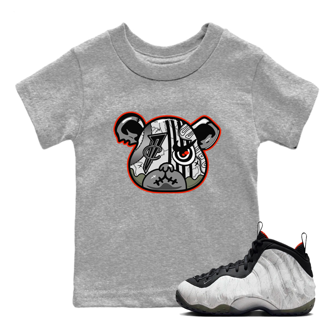 Foams One Jin shirts to match jordans Foamposite Bear sneaker match tees Air Foamposite One Jin match shoes to clothes SNRT Sneaker Tees Youth Baby Heather Grey 1 tee