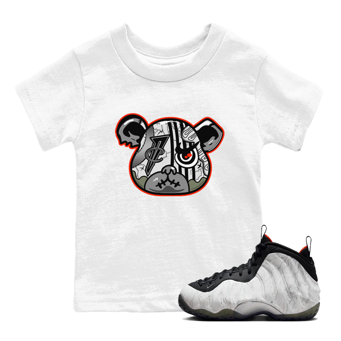 Foams One Jin shirts to match jordans Foamposite Bear sneaker match tees Air Foamposite One Jin match shoes to clothes SNRT Sneaker Tees Youth Baby White 1 tee
