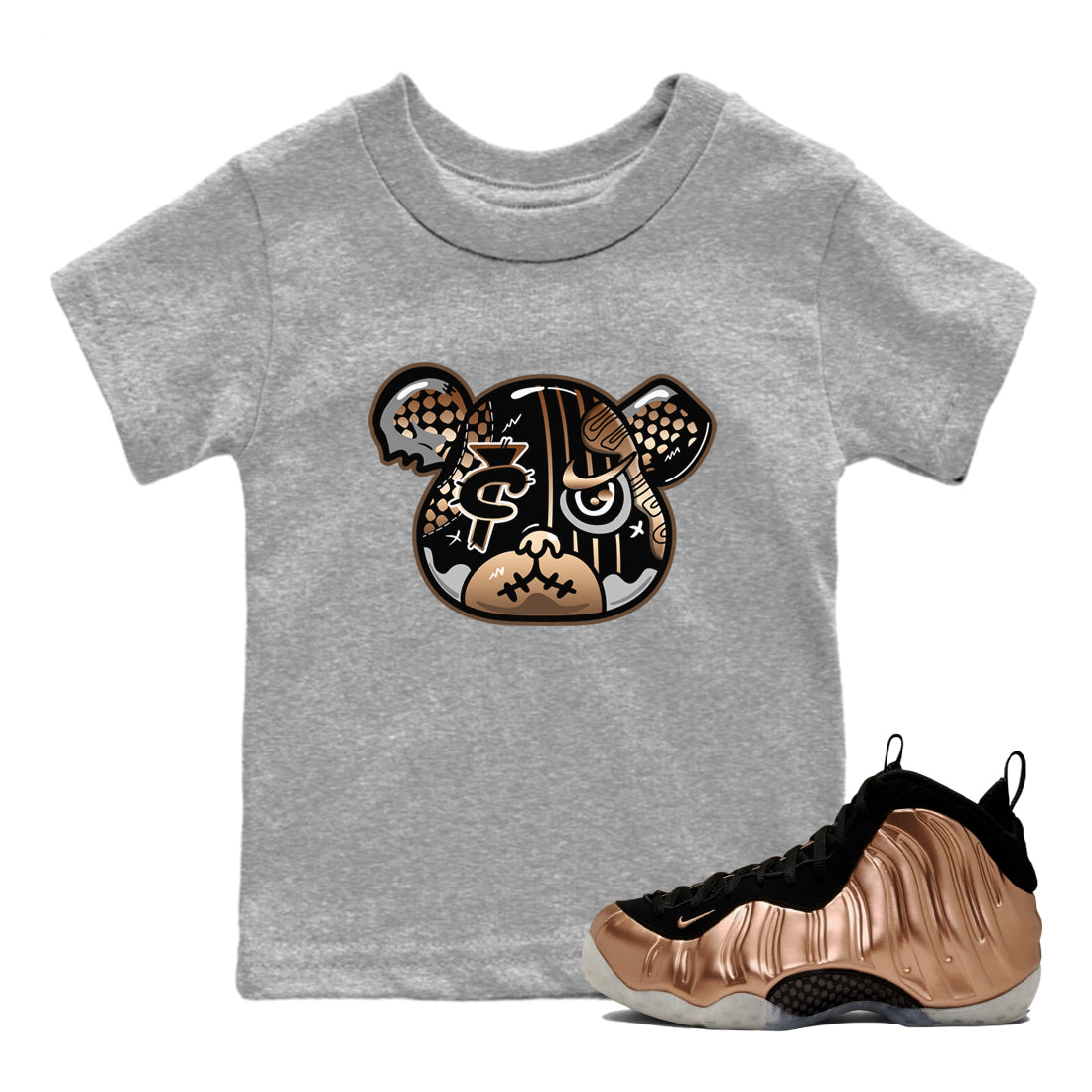 Air Foamposite 1 Metallic Copper Shirts To Match Jordans Foamposite Bear Sneaker Shirts Air Foamposite One Metallic Copper SNRT Sneaker Release Tees Baby Youth Toddler Heather Grey 1 crew neck shirts