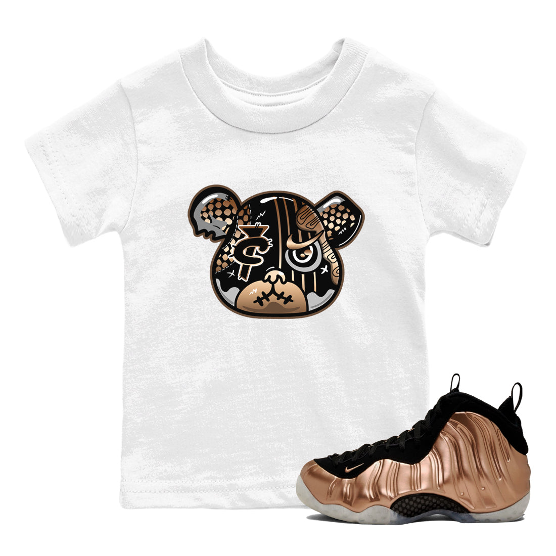 Air Foamposite 1 Metallic Copper Shirts To Match Jordans Foamposite Bear Sneaker Shirts Air Foamposite One Metallic Copper SNRT Sneaker Release Tees Baby Youth Toddler White 1 crew neck shirts