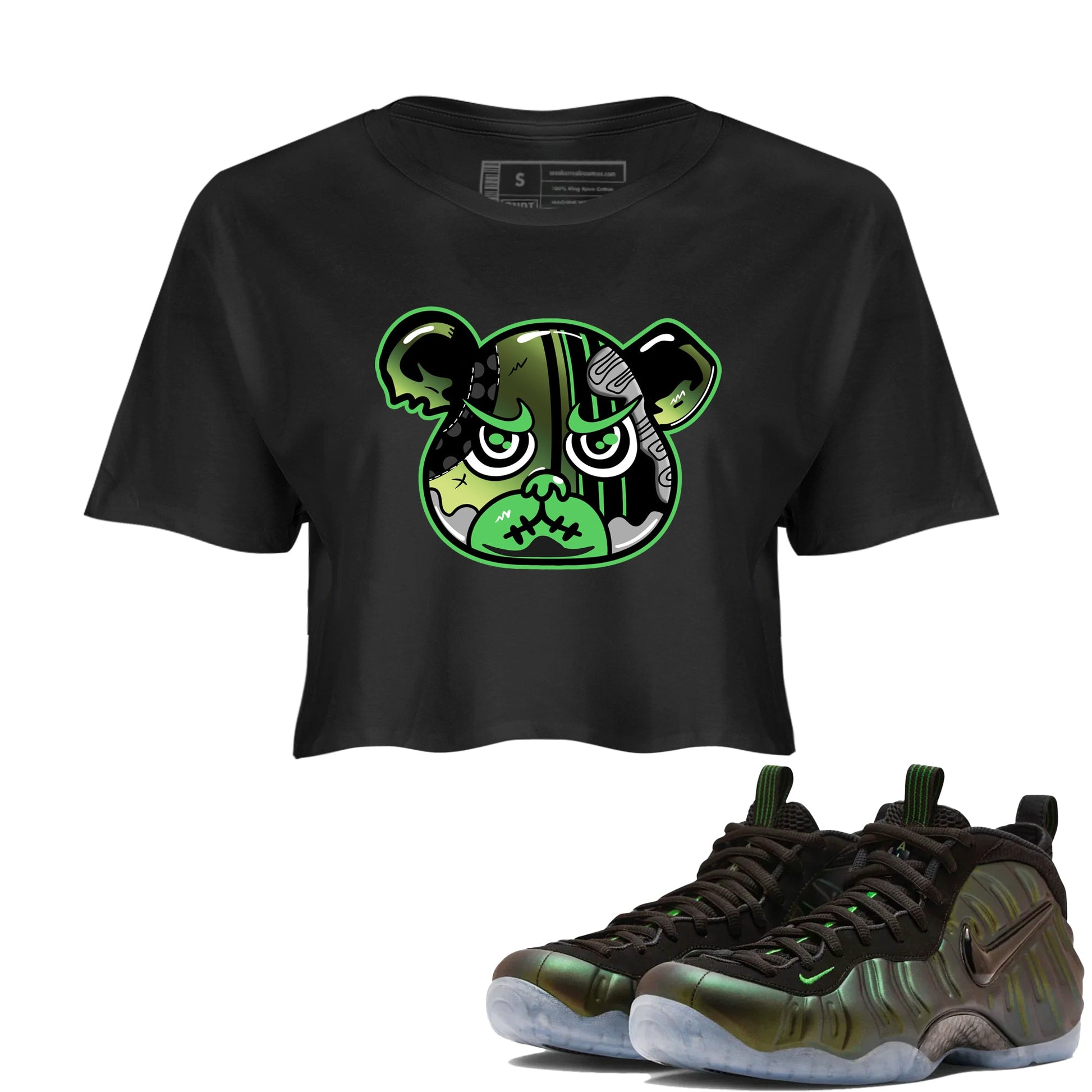 Sneaker match tees – Sneaker Tees To Match Air Foamposite One Pine Green Shoes – Foamposite Bear Crop T-Shirt Black 1