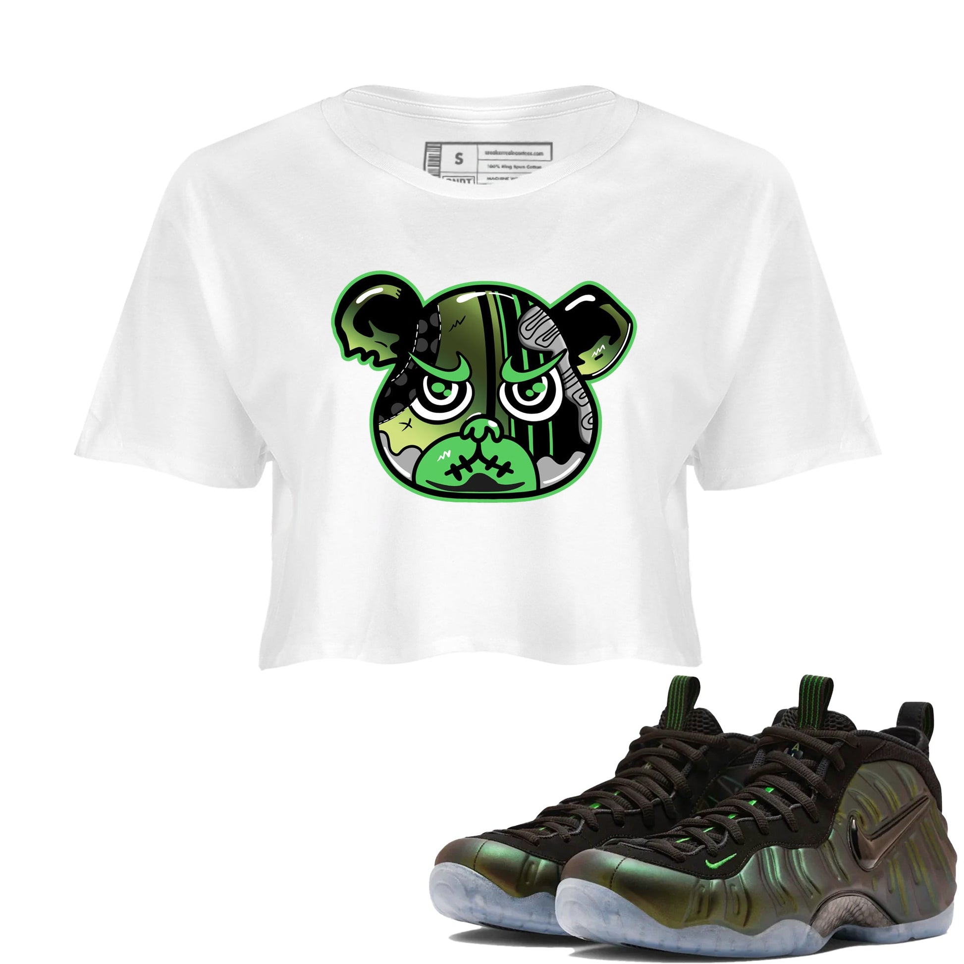 Sneaker match tees – Sneaker Tees To Match Air Foamposite One Pine Green Shoes – Foamposite Bear Crop T-Shirt White 1