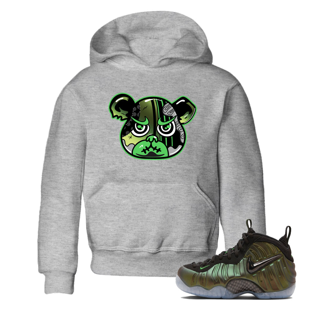 Sneaker match tees – Sneaker Tees To Match Air Foamposite One Pine Green Shoes – Foamposite Bear Kids T-Shirt Heather Grey 1