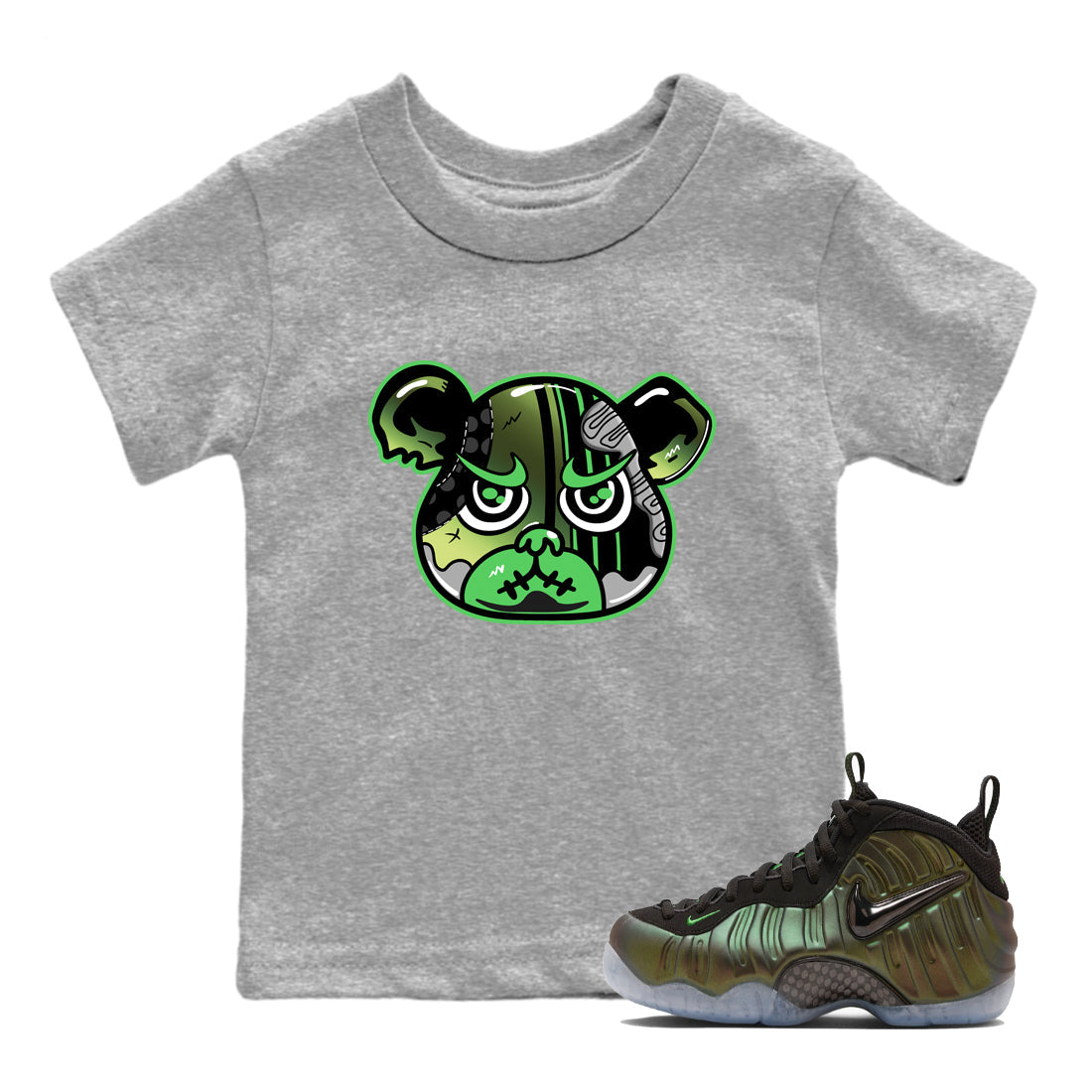Sneaker match tees – Sneaker Tees To Match Air Foamposite One Pine Green Shoes – Foamposite Bear Kids T-Shirt Heather Grey 1