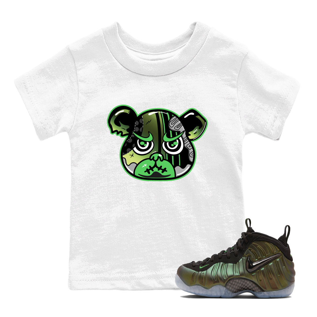 Sneaker match tees – Sneaker Tees To Match Air Foamposite One Pine Green Shoes – Foamposite Bear Kids T-Shirt White 1
