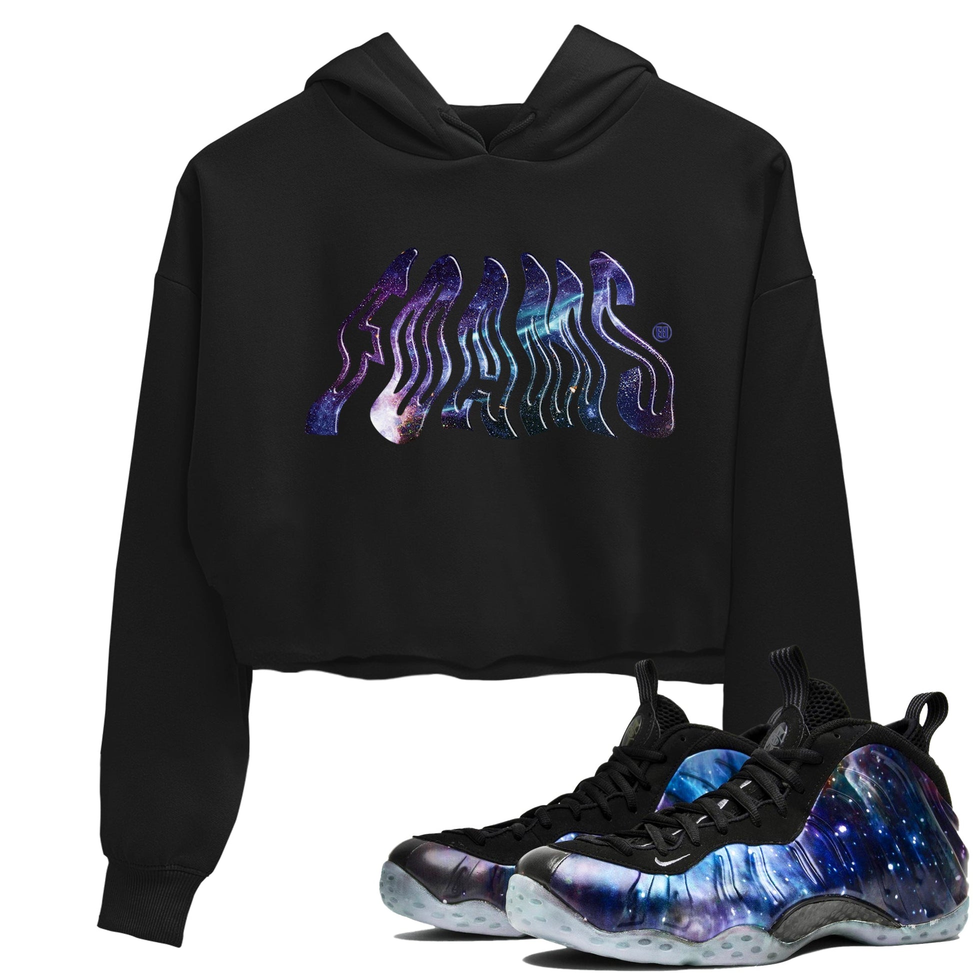 Air Foamposite One Galaxy shirts to match jordans Foams sneaker match tees Foams One Galaxy match shoes to clothes SNRT Sneaker Tees unisex cotton Black 1 crop tee