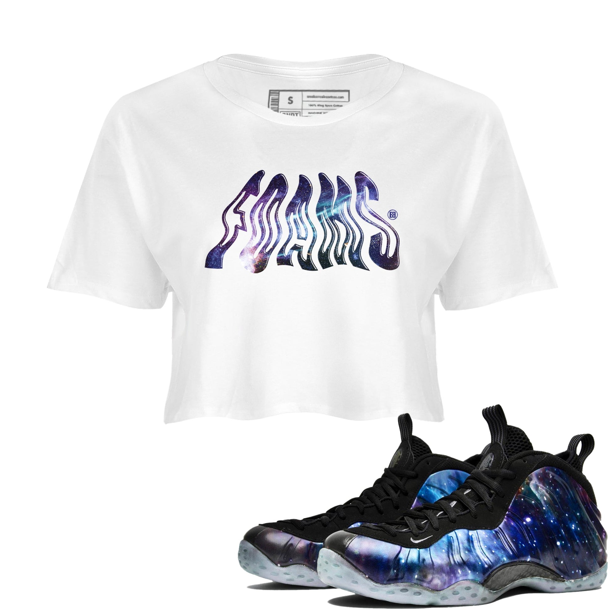 Air Foamposite One Galaxy shirts to match jordans Foams sneaker match tees Foams One Galaxy match shoes to clothes SNRT Sneaker Tees unisex cotton White 1 crop tee