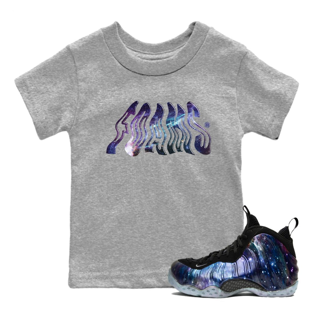 Air Foamposite One Galaxy shirts to match jordans Foams sneaker match tees Foams One Galaxy match shoes to clothes SNRT Sneaker Tees Youth Baby Heather Grey 1 tee