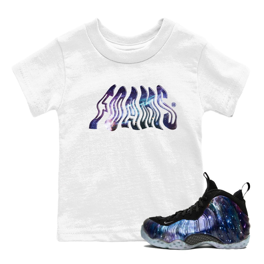 Air Foamposite One Galaxy shirts to match jordans Foams sneaker match tees Foams One Galaxy match shoes to clothes SNRT Sneaker Tees Youth Baby White 1 tee