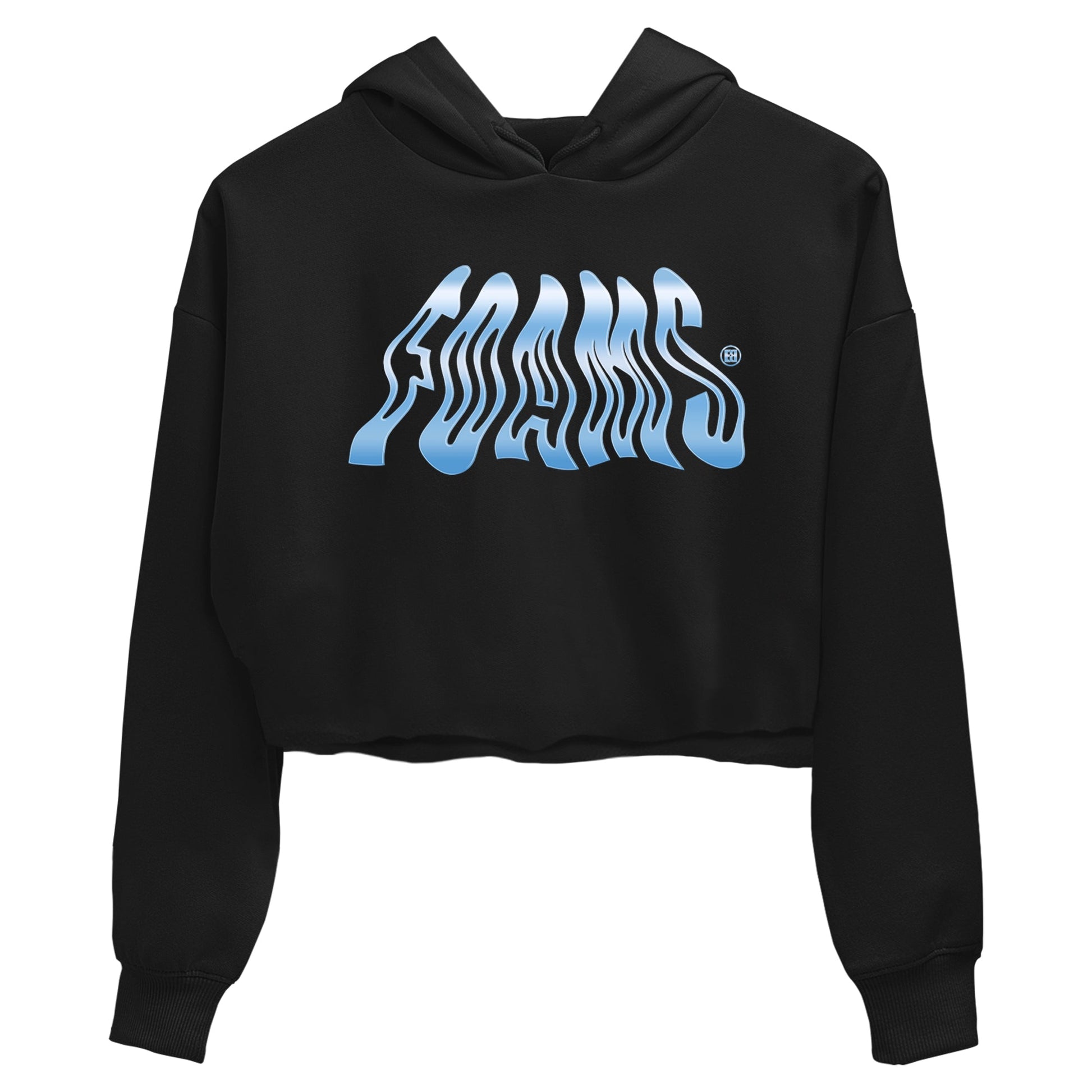 Foams womens crop tee made to vibe with the Air Foamposite One Psychic Blue sneakers — the perfect match in Black 2.