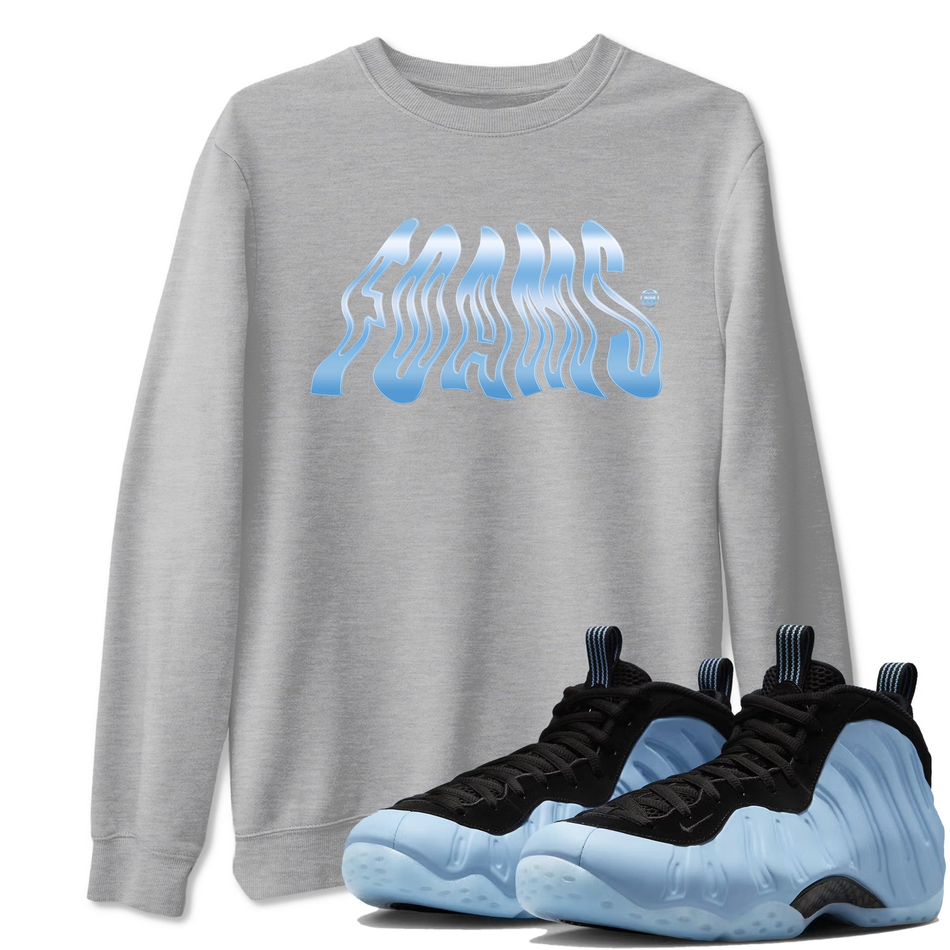 Foams sneaker match t-shirt styled to complete your fit with the Air Foamposite One Psychic Blue sneakers, shown in Heather Grey 1.