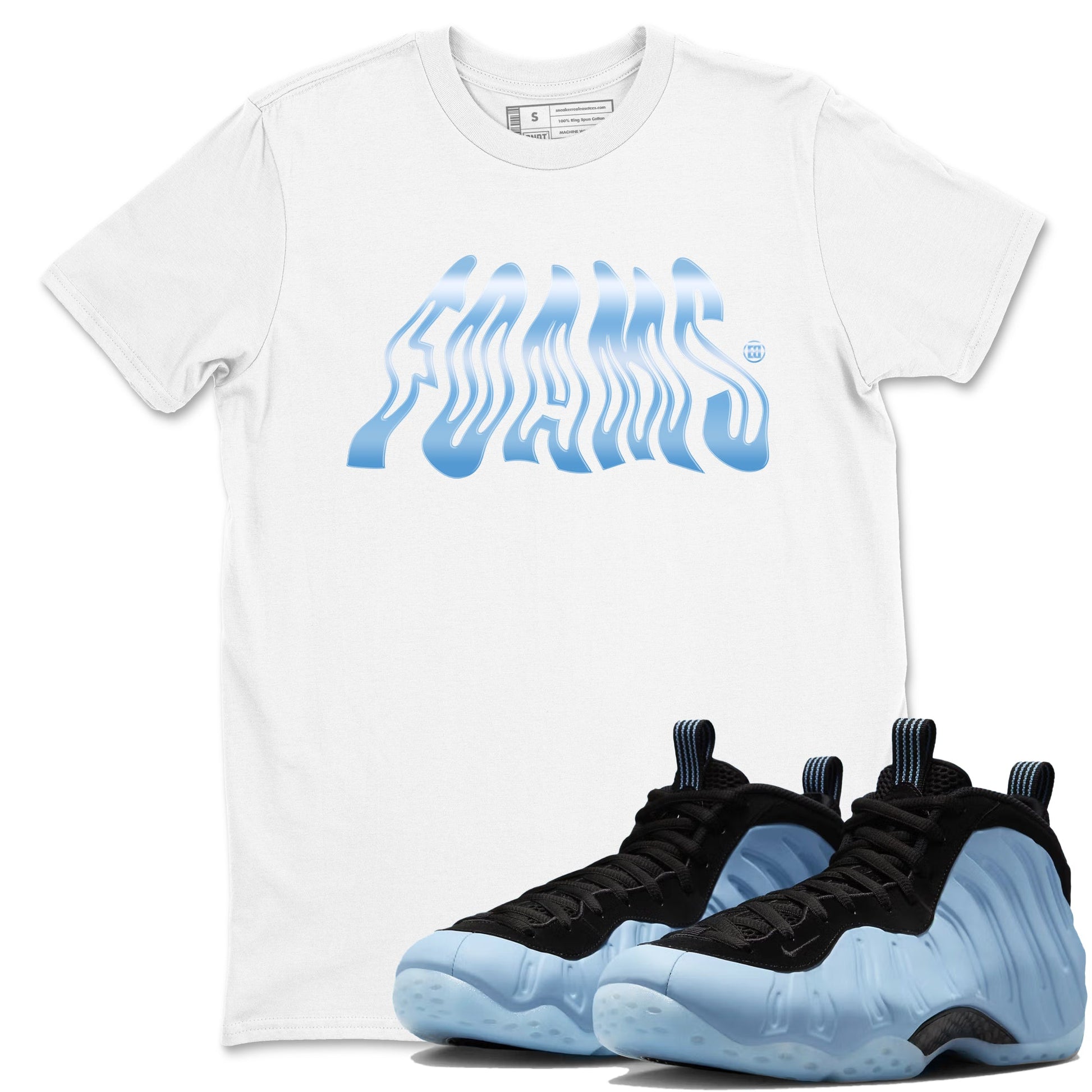 Foams sneaker match t-shirt styled to complete your fit with the Air Foamposite One Psychic Blue sneakers, shown in White 1.