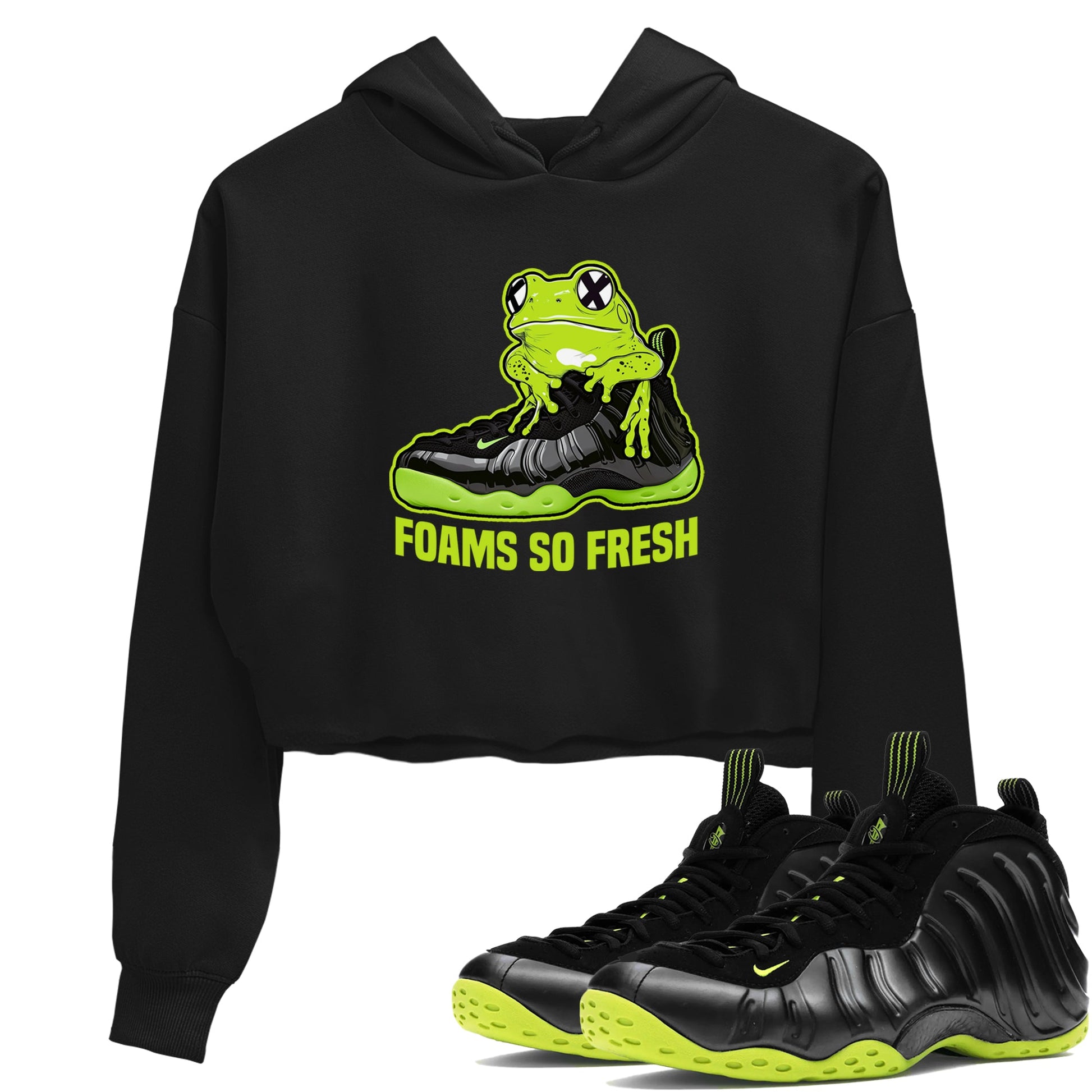 Foams One Black Volt best t shirts to wear with jordans Foams So Fresh sneaker match tees Air Foamposite One Black Volt match shoes to clothes SNRT Sneaker Tees unisex cotton Black 1 crop tee