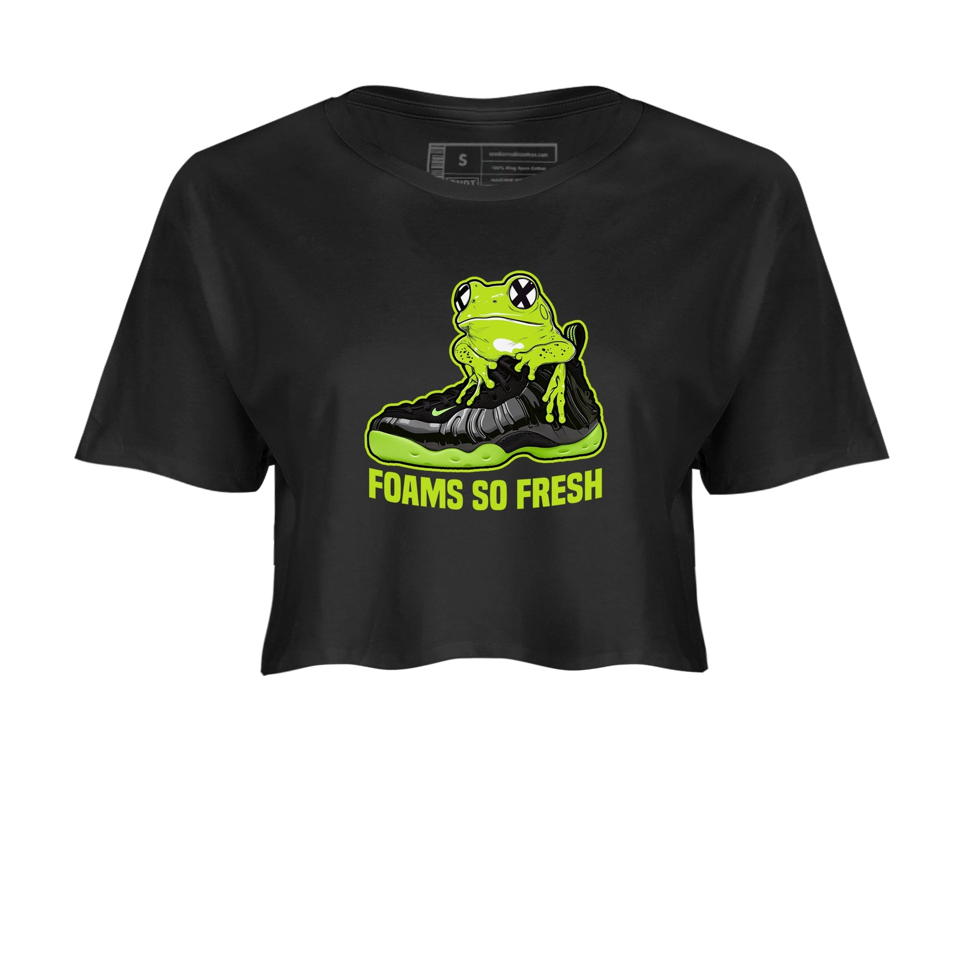 Foams One Black Volt best t shirts to wear with jordans Foams So Fresh sneaker match tees Air Foamposite One Black Volt match shoes to clothes SNRT Sneaker Tees unisex cotton Black 2 crop tee