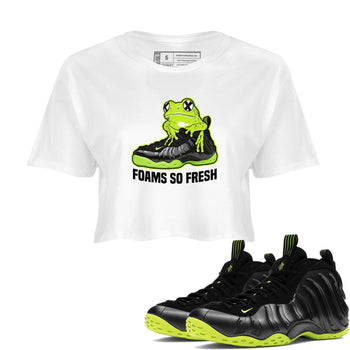 Foams One Black Volt best t shirts to wear with jordans Foams So Fresh sneaker match tees Air Foamposite One Black Volt match shoes to clothes SNRT Sneaker Tees unisex cotton White 1 crop tee