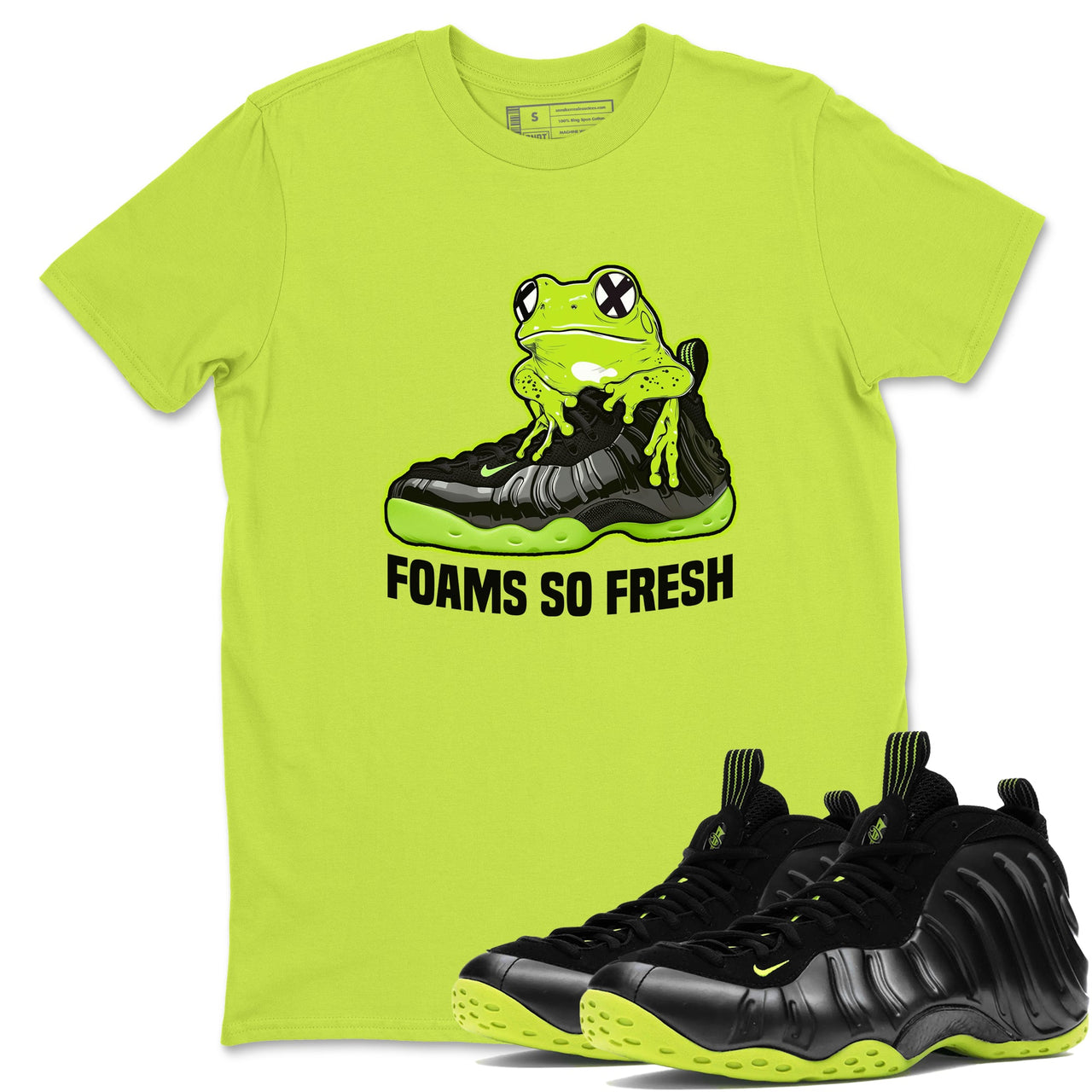 Foams One Black Volt best t shirts to wear with jordans Foams So Fresh sneaker match tees Air Foamposite One Black Volt match shoes to clothes SNRT Sneaker Tees unisex cotton Safety Green 1 shirts