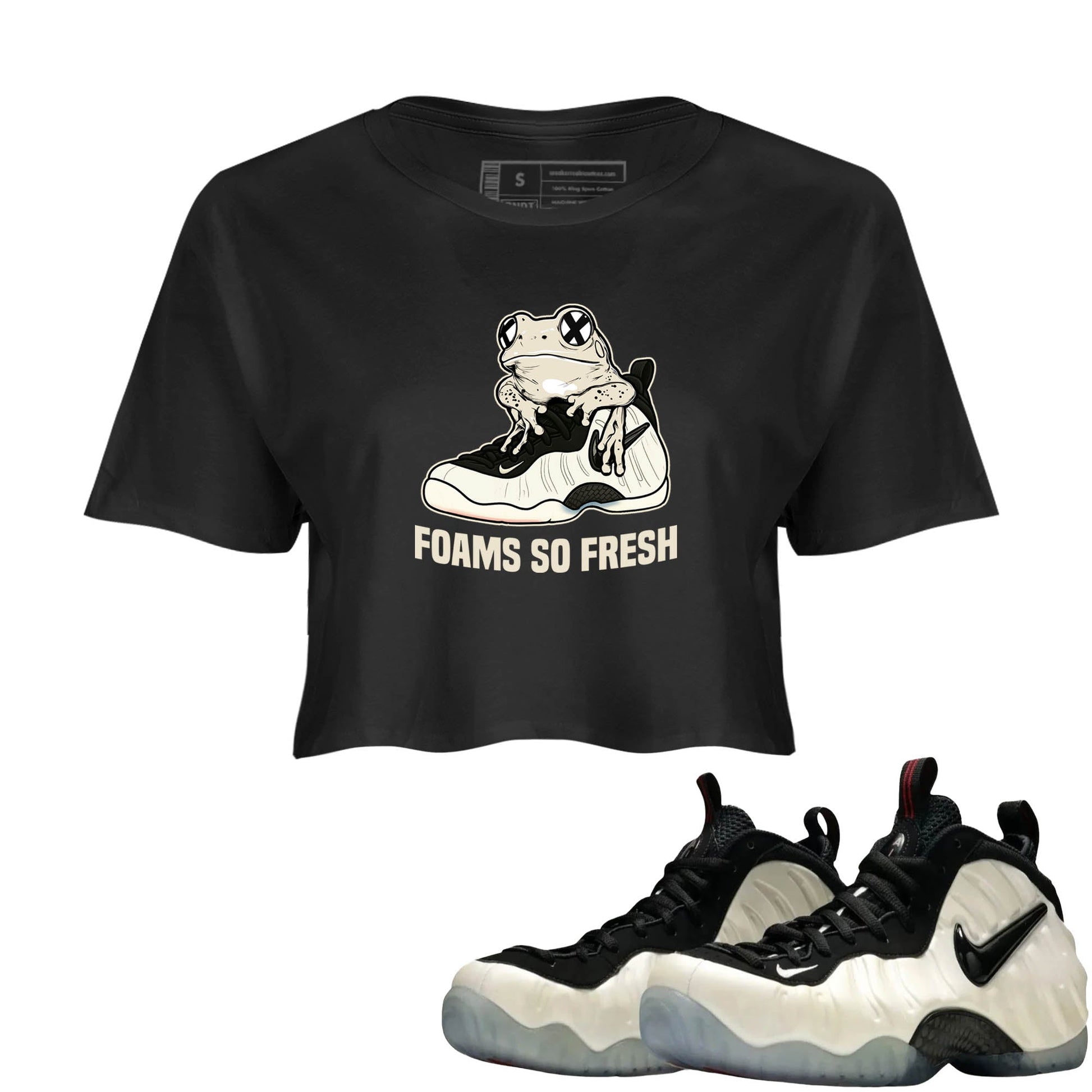Sneaker Threads – Sneaker Tees To Match Air Foamposite One Pearl – Foams So Fresh Crop Tee Black 1. Perfect for Jordan releases 2025 colorways.