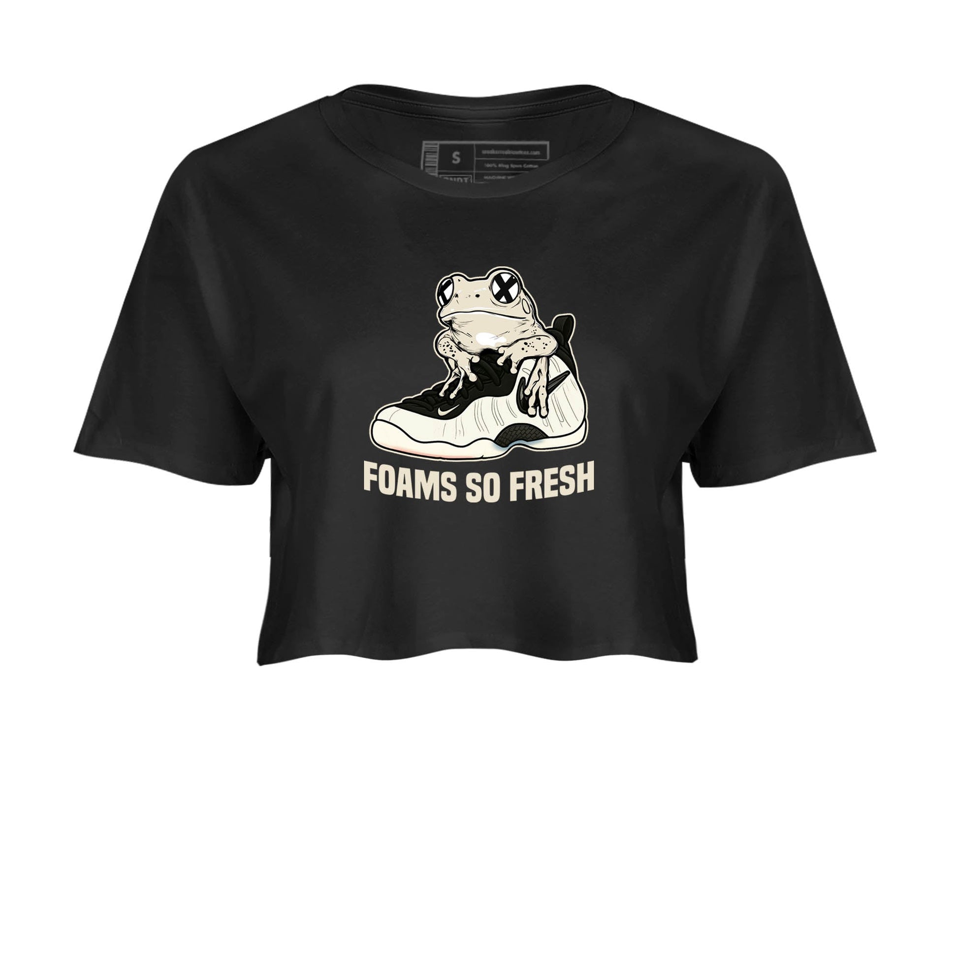 Sneaker Threads – Sneaker Tees To Match Air Foamposite One Pearl – Foams So Fresh Crop Tee Black 2. Perfect for Jordan releases 2025 colorways.