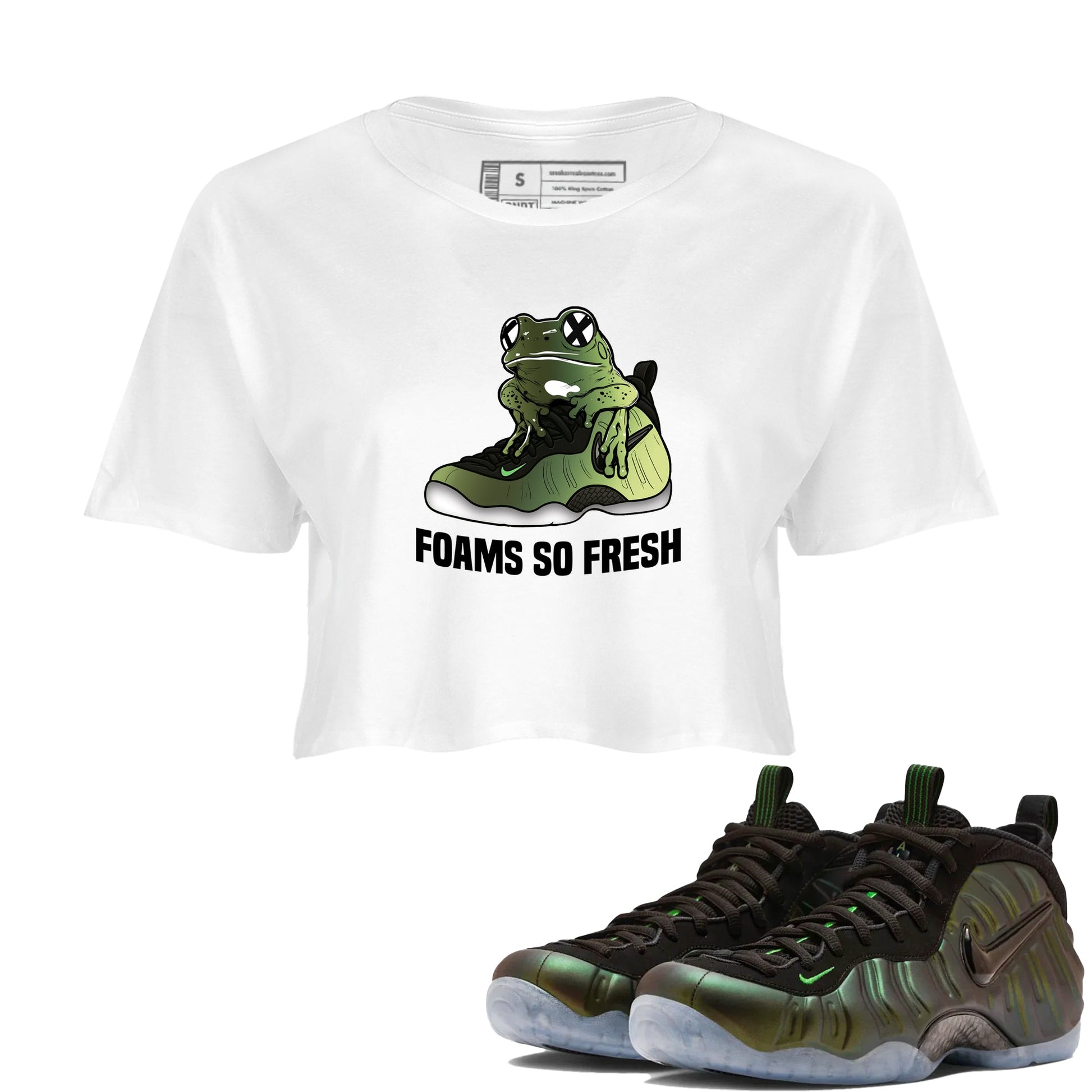 Sneaker match tees – Sneaker Tees To Match Air Foamposite One Pine Green Shoes – Foams So Fresh Crop T-Shirt White 1