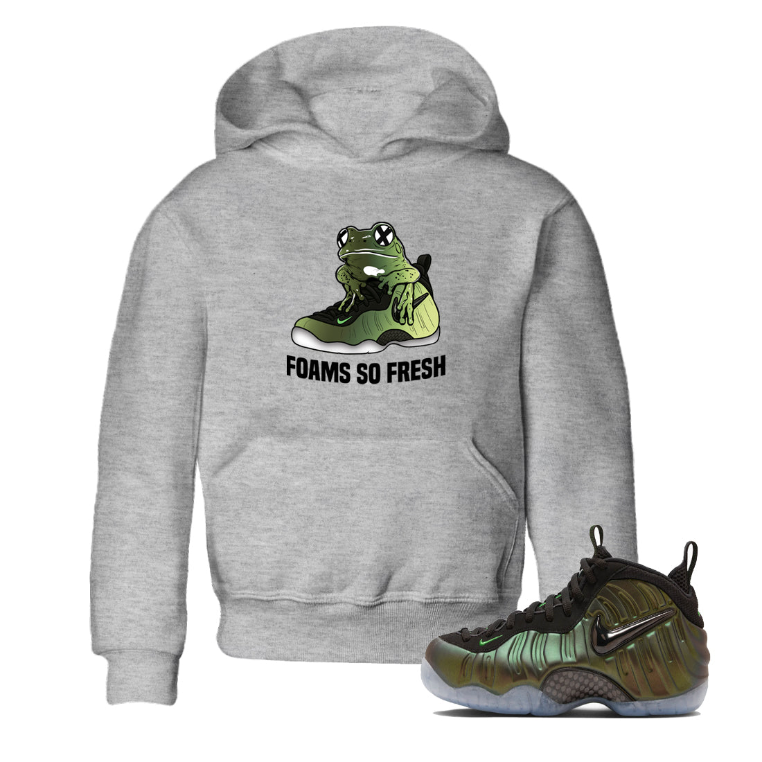 Sneaker match tees – Sneaker Tees To Match Air Foamposite One Pine Green Shoes – Foams So Fresh Kids T-Shirt Heather Grey 1
