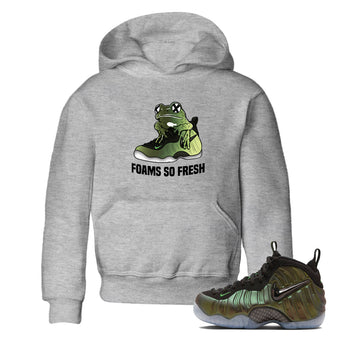 Sneaker match tees – Sneaker Tees To Match Air Foamposite One Pine Green Shoes – Foams So Fresh Kids T-Shirt Heather Grey 1