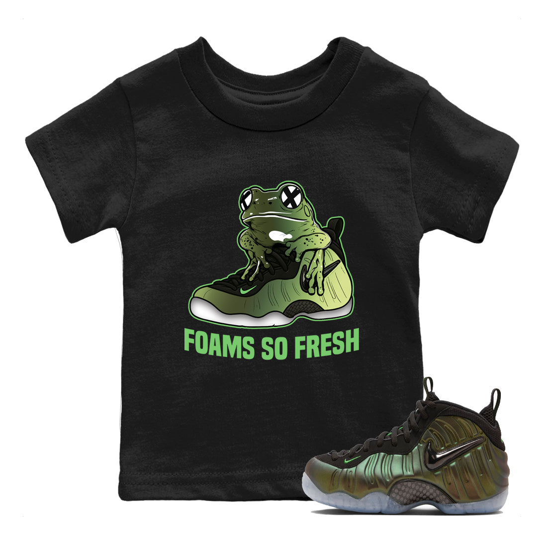 Sneaker match tees – Sneaker Tees To Match Air Foamposite One Pine Green Shoes – Foams So Fresh Kids T-Shirt Black 1