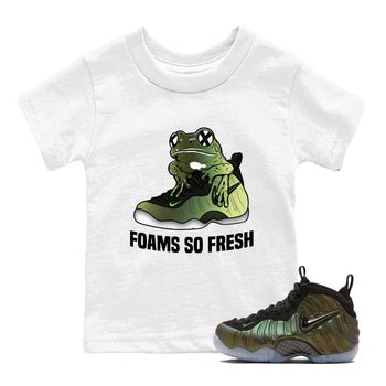 Sneaker match tees – Sneaker Tees To Match Air Foamposite One Pine Green Shoes – Foams So Fresh Kids T-Shirt White 1