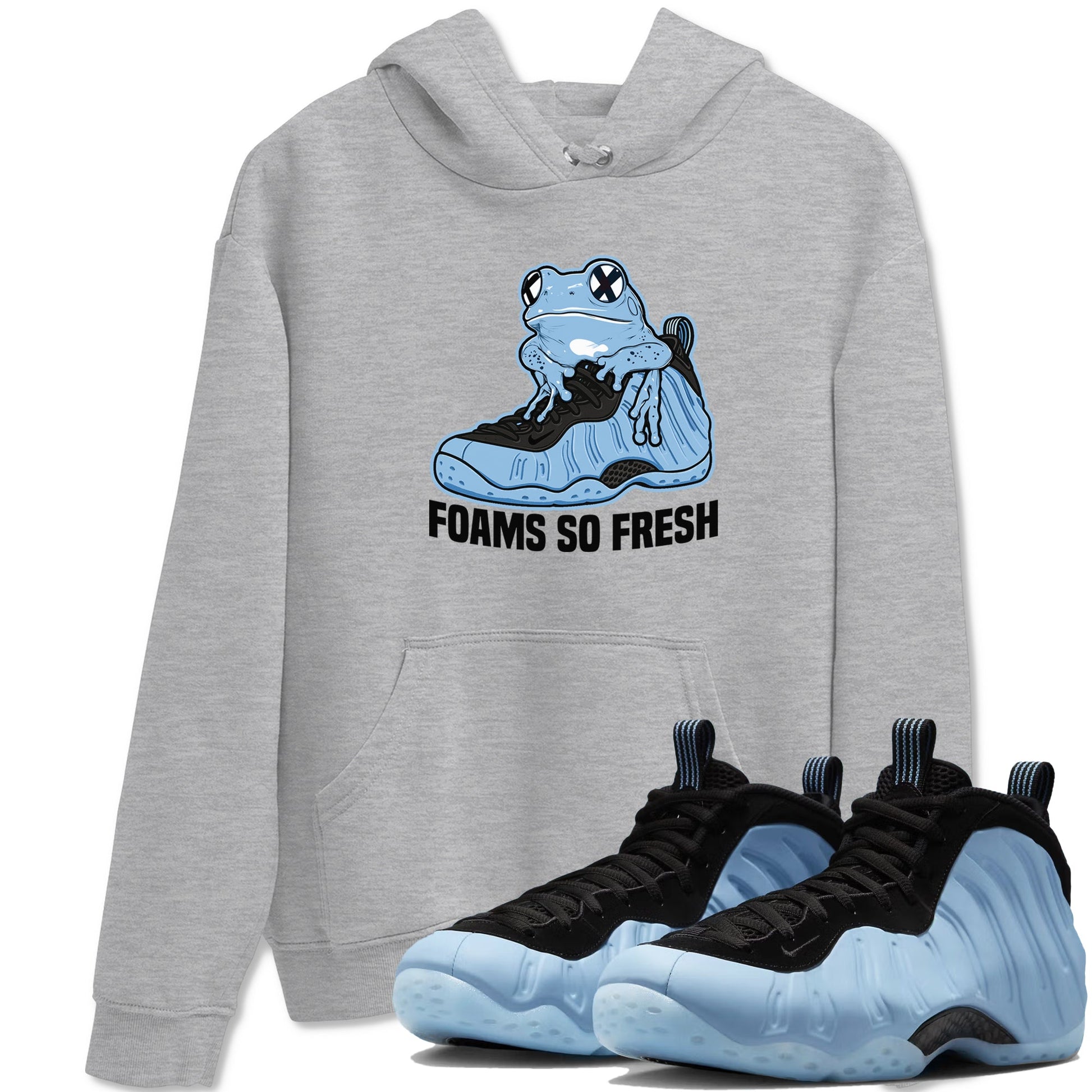 Foams So Fresh sneaker match t-shirt styled to complete your fit with the Air Foamposite One Psychic Blue sneakers, shown in Heather Grey 1.