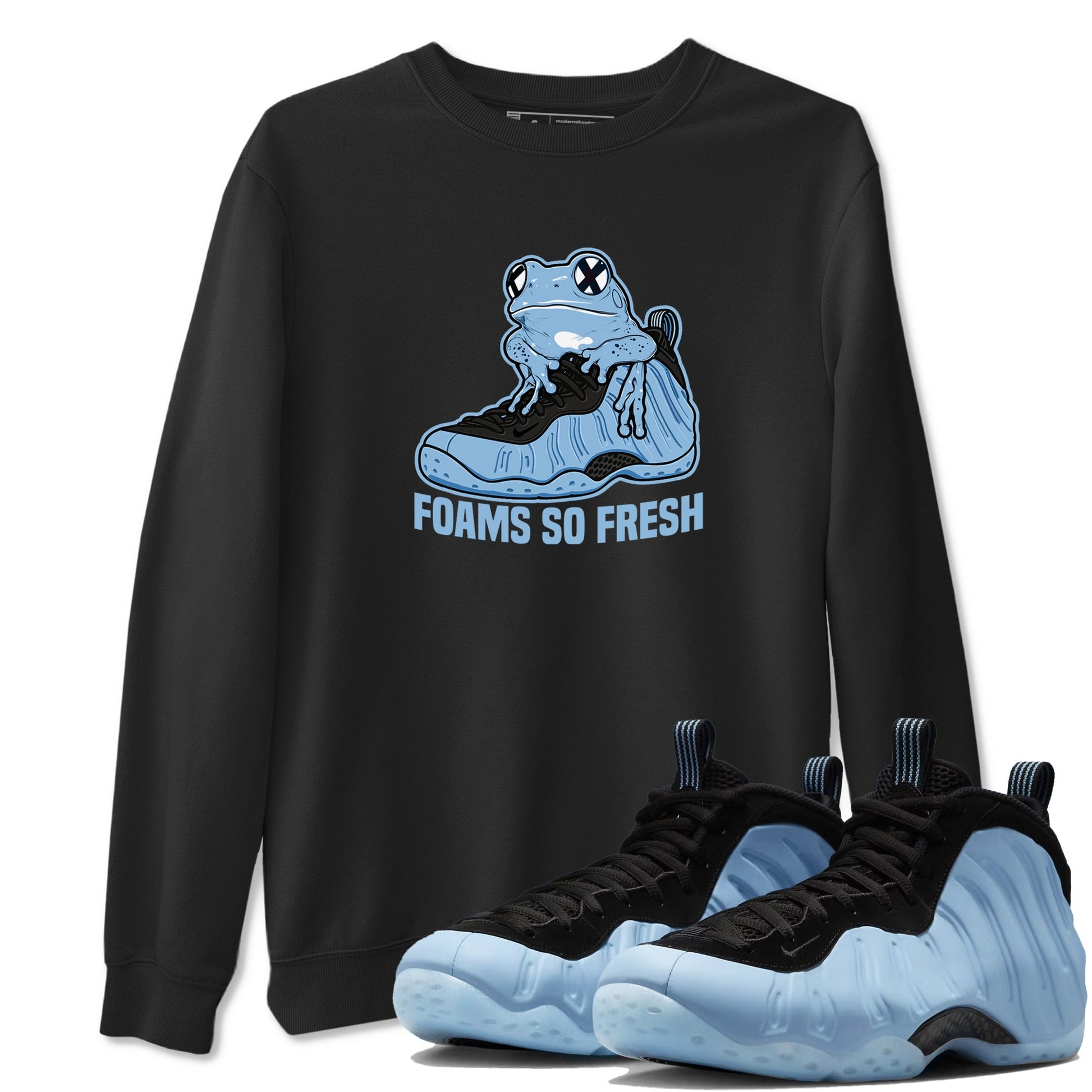 Foams So Fresh sneaker match t-shirt styled to complete your fit with the Air Foamposite One Psychic Blue sneakers, shown in Black 1.