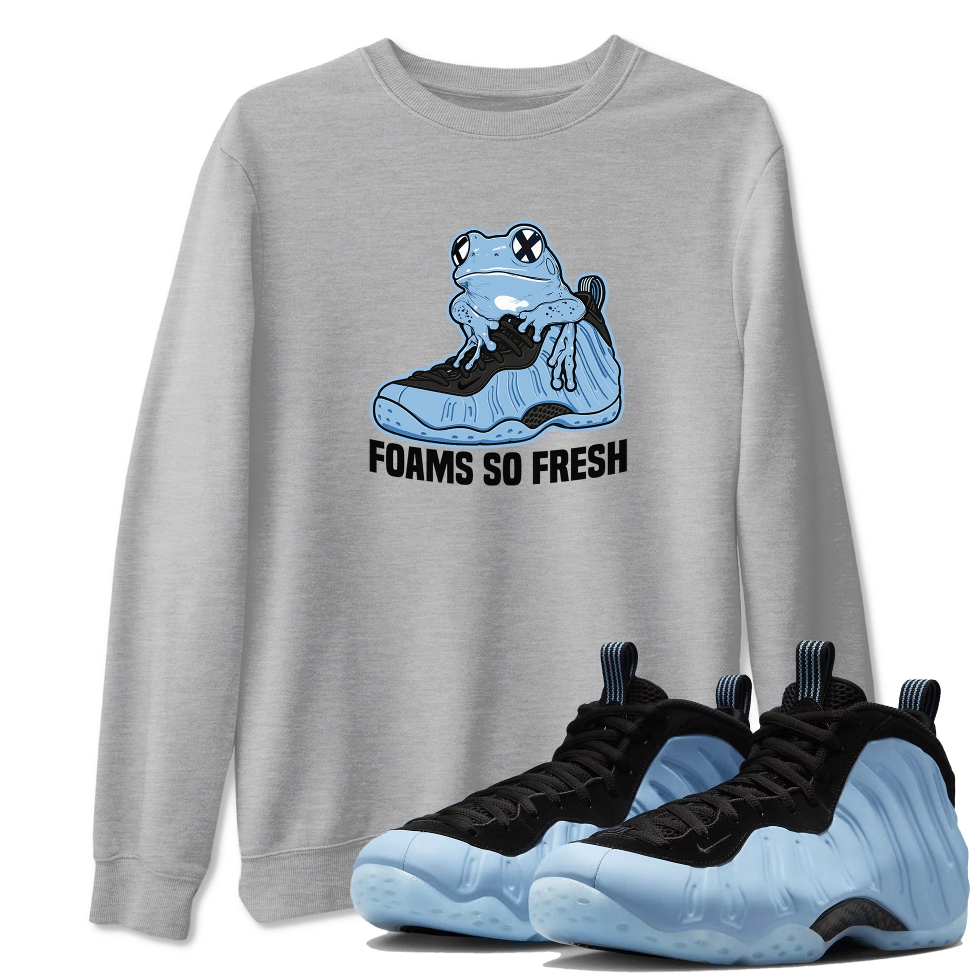 Foams So Fresh sneaker match t-shirt styled to complete your fit with the Air Foamposite One Psychic Blue sneakers, shown in Heather Grey 1.