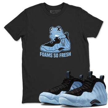 Foams So Fresh sneaker match t-shirt styled to complete your fit with the Air Foamposite One Psychic Blue sneakers, shown in Black 1.