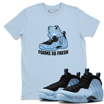 Foams So Fresh sneaker match t-shirt styled to complete your fit with the Air Foamposite One Psychic Blue sneakers, shown in Light Blue 1.