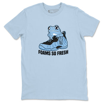 Foams So Fresh sneaker match t-shirt styled to complete your fit with the Air Foamposite One Psychic Blue sneakers, shown in Light Blue 2.