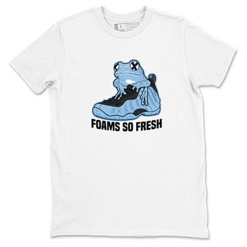 Foams So Fresh sneaker match t-shirt styled to complete your fit with the Air Foamposite One Psychic Blue sneakers, shown in White 2.