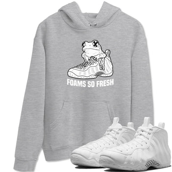 Foams So Fresh sneaker match t-shirt styled to complete your fit with the Air Foamposite One Triple White sneakers, shown in Heather Grey 1.
