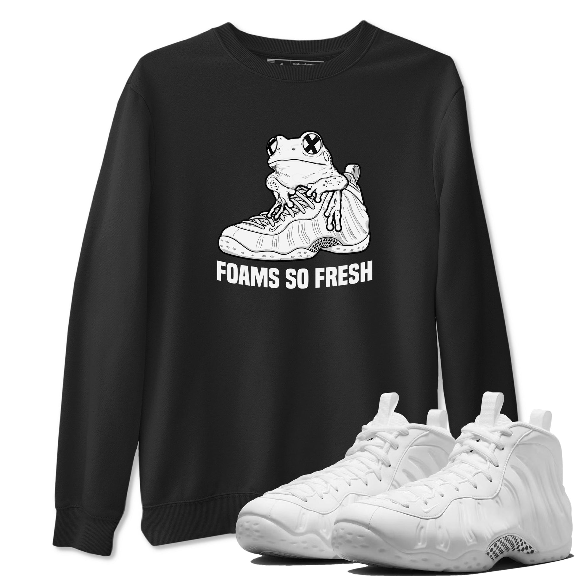 Foams So Fresh sneaker match t-shirt styled to complete your fit with the Air Foamposite One Triple White sneakers, shown in Black 1.