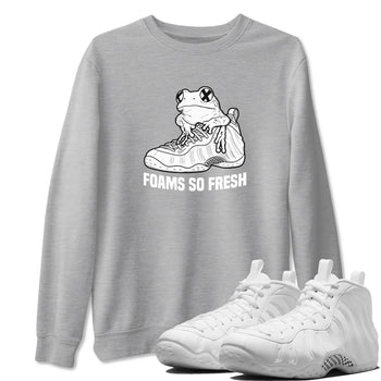 Foams So Fresh sneaker match t-shirt styled to complete your fit with the Air Foamposite One Triple White sneakers, shown in Heather Grey 1.